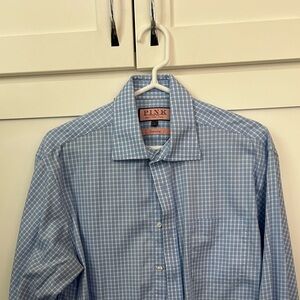 Thomas Pink Light Blue Checkered Dress Shirt